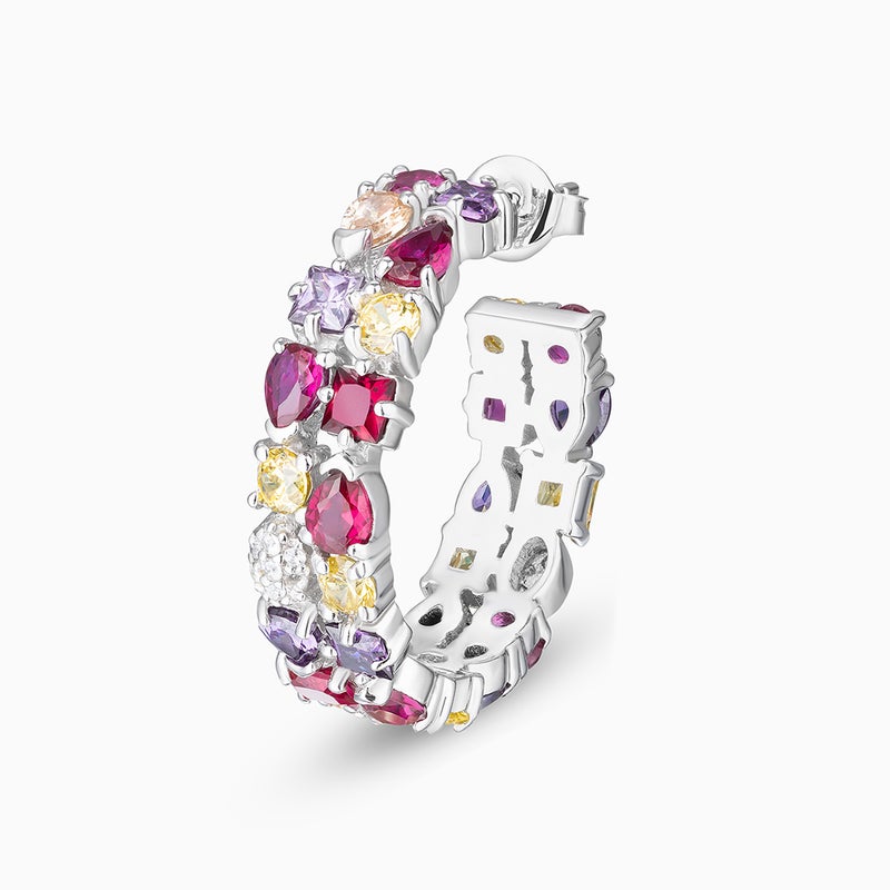 Waves by L'azurde Colored Stones Hoop Earrings In Silver - Image 4